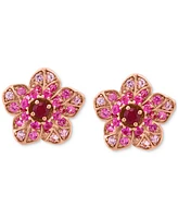 Effy Pink Sapphire (7/8 ct. t.w.) & Ruby (1/5 ct. t.w.) Flower Stud Earrings in 14k Rose Gold