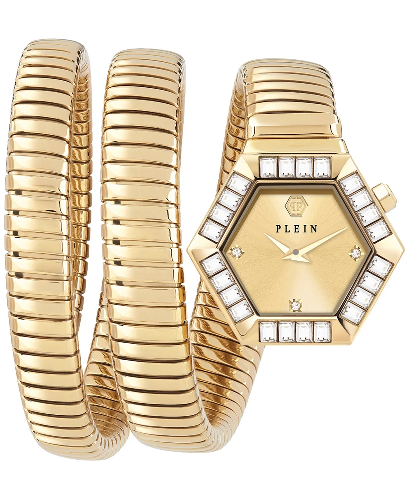 Philipp Plein Women's Snake Hexagon Gold Ion Plated Wrap Bracelet Watch 28mm