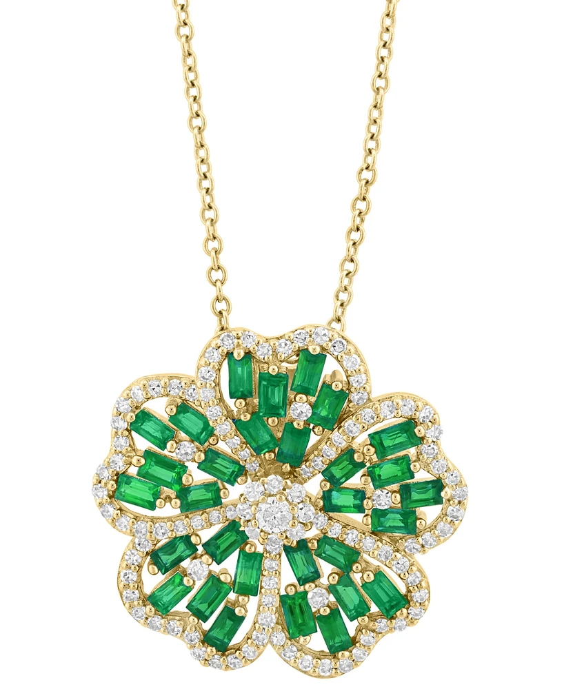 Effy Emerald (1-1/5 ct. t.w.) & Diamond (3/8 ct. t.w.) Clover Pendant Necklace in 14k Gold, 17" + 1" extender
