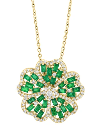 Effy Emerald (1-1/5 ct. t.w.) & Diamond (3/8 ct. t.w.) Clover Pendant Necklace in 14k Gold, 17" + 1" extender