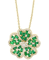 Effy Emerald (1-1/5 ct. t.w.) & Diamond (3/8 ct. t.w.) Clover Pendant Necklace in 14k Gold, 17" + 1" extender