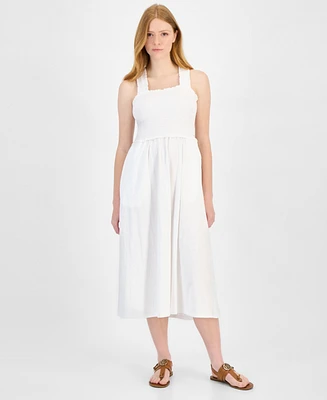 Tommy Hilfiger Women's Cotton Smocked Sleeveless Midi Dress