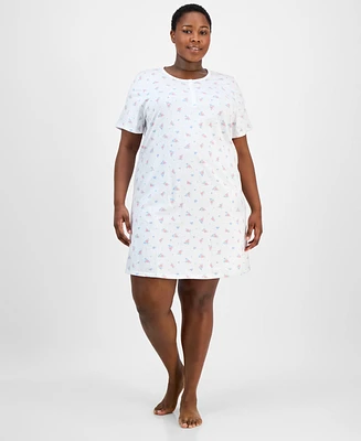 Charter Club Plus Cotton Essential Henley Sleep Shirt, Exclusively at Macy's