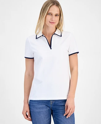 Nautica Jeans Women's Pique-Knit Johnny Collar Shirt