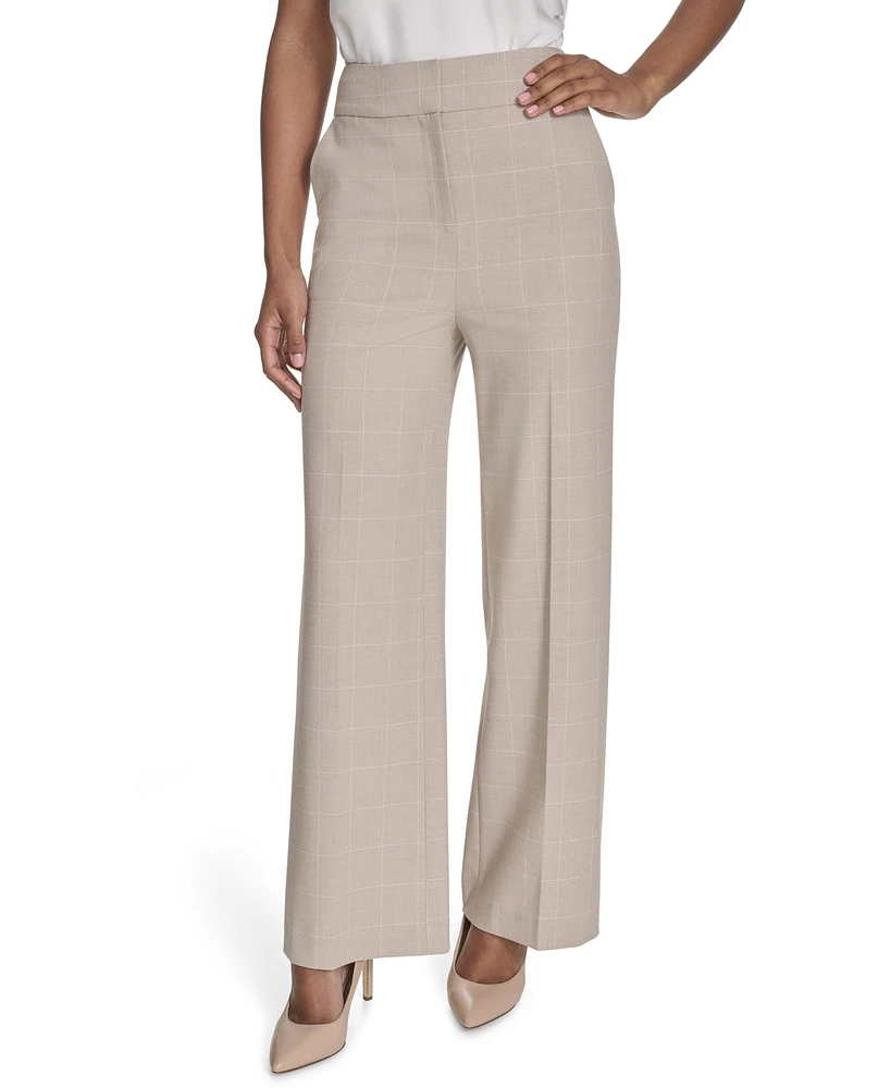 Calvin Klein Petite Windowpane Wide-Leg Pants