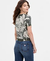 Guess Women's Sequin Printed Short-Sleeve Sweater