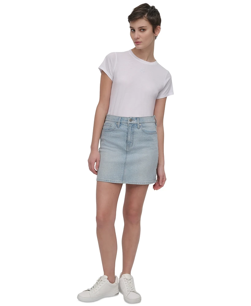 Dkny Jeans Women's Rhinestone-Front Denim Mini Skirt - H8s