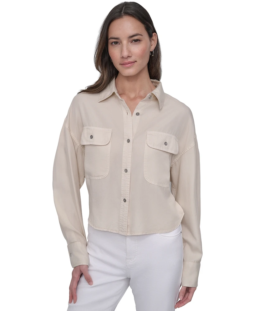 Dkny Jeans Women's Cropped Flap-Pocket Shirt
