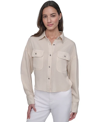 Dkny Jeans Women's Cropped Flap-Pocket Shirt