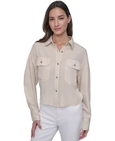 Dkny Jeans Women's Cropped Flap-Pocket Shirt