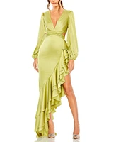 Mac Duggal Women's Cut Out Asymmetrical Ruffled Gown