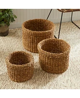 Seagrass Round Baskets With Cuffs, Set Of 3