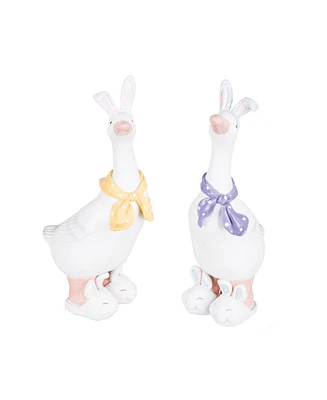 Geese w/ Easter Bunny Ears Cute Decorative Figure Figurine Figure Figurines, Set of 2