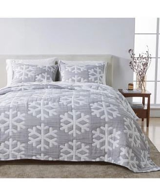 Winter Themed Snowflake Matelasse Quilt Set With Shams