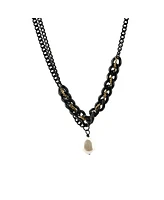 Nour Pearl and Chain Necklace / Gunmetal