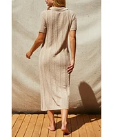 Crescent Women's Edie Ribbed Sweater Knit Polo Dress