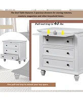 3-Drawer Storage Wood Cabinet, End Table with Pull out Tray