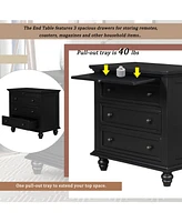 3-Drawer Storage Wood Cabinet, End Table with Pull out Tray
