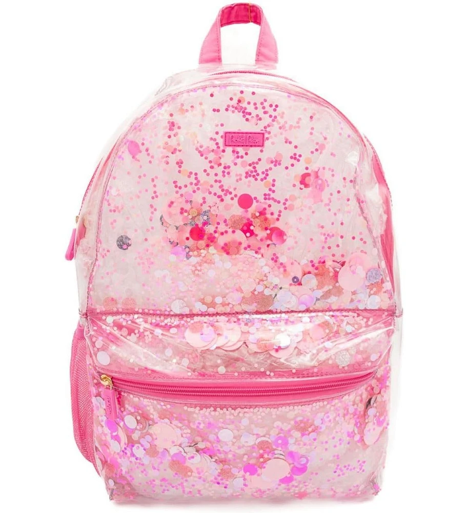 Packed Party Pink Party Clear Backpack Women's Fashion Shoulder Book Bag Confetti Backpack for Ladies for Work, Travel and More (Pink Party Collection