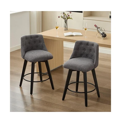 Set of 2 Swivel Counter Height Bar Stools, Linen Upholstered Chairs with Button-Tufted Backrest & 360° Rotation-The Pop Home