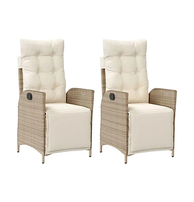 Reclining Patio Chairs 2 pcs with Footrest Beige Poly Rattan
