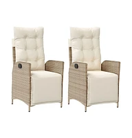 Reclining Patio Chairs 2 pcs with Footrest Beige Poly Rattan