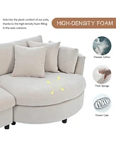 Three Indoor Cushioned Combination Sofas with Pillows and Curved Seat, for Living Room, Study Apartment