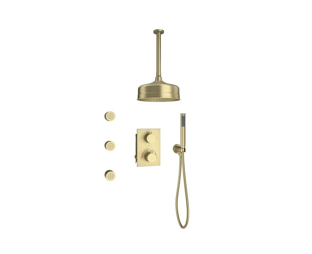 Casainc 8 Inch Ceiling-Mounted Thermostatic Shower System With Body Jets Handheld