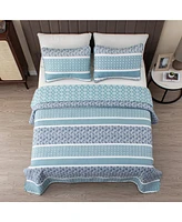 Linery & Co. Stripe Paisley Microfiber Quilt Set With Shams