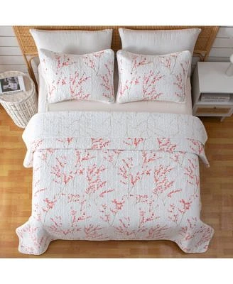 Linery Co. Cherry Blossom Floral Microfiber Quilt Set With Shams