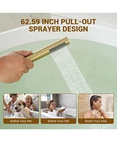 Casainc 2 Handles Deck Mounted Bathroom Tub Faucet Trim with Handshower