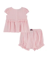 Tommy Hilfiger Baby Girls 2-Piece Ruffled Seersucker Stripe Bloomer Set