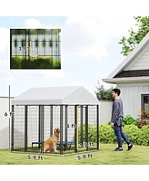 PawHut Outdoor Dog Kennel, Dog Playpen Enclosure with Roof