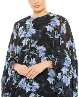 Mac Duggal Women's Floral Print High Neck Ruffle Hem Cape Mini Dress