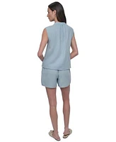 Dkny Jeans Womens Sleeveless Double Crepe Gauze Crop Top Cotton Gauze Pull On Shorts
