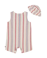 Tommy Hilfiger Baby Boy 2-Piece Striped Gauze Sleeveless Romper Bucket Hat Set