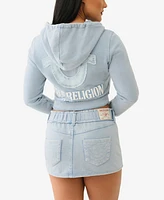 True Religion Women's Washed Raw Edge Big T Hoodie Sweatshirt