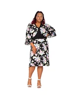 Poetic Justice Plus Floral Print Bell Sleeves V Neck Mini Dress