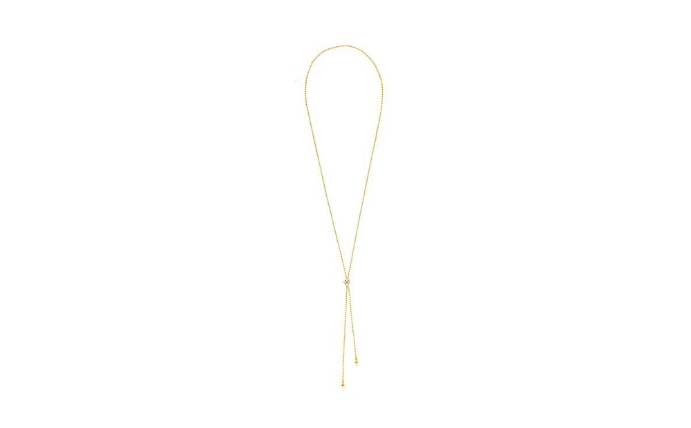 Beaded Chain Lariat Necklace with Cz Accent