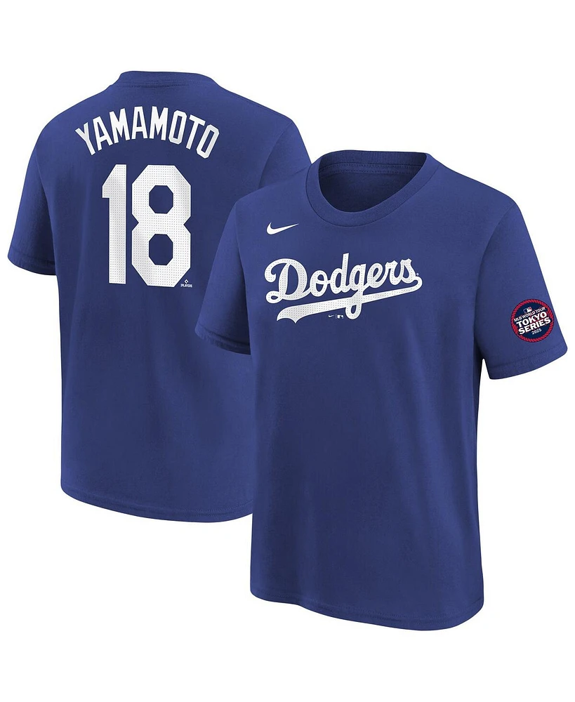 Nike Big Boys and Girls Yoshinobu Yamamoto Royal Los Angeles Dodgers 2025 Mlb World Tour: Tokyo Series Name Number T-Shirt