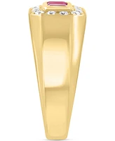 Effy Men's Ruby (5/8 ct. t.w.) Diamond (3/8 ct. t.w.) Baguette Halo Ring in 14k Gold