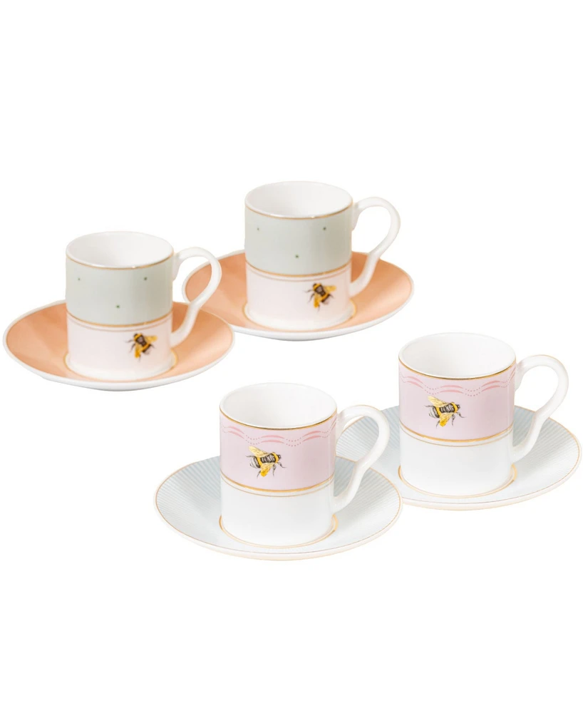 Yvonne Ellen Slogan Espresso Cup Saucers 8-Pc. Set, Service for 4