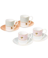 Yvonne Ellen Slogan Espresso Cup Saucers 8-Pc. Set, Service for 4