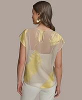 Donna Karan New York Women's Printed Cap-Sleeve Blouse