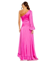 Mac Duggal Women's Long One Sleeve Asymmetrical Ruffle Hem Gown
