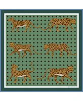 Jessie Zhao New York Double Sided Wool Silk Scarf Of Blue Leopards Garden