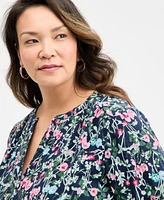 Style & Co Plus Floral-Print Gauze Popover Top, Exclusively at Macy's