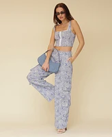 Avec Les Filles Women's Floral Print Wide-Leg Cargo Pants