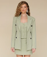 Avec Les Filles Women's Double-Breasted Belted Gingham Blazer