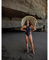 Solana Oversized Striped Straw Hat in Black & Natural